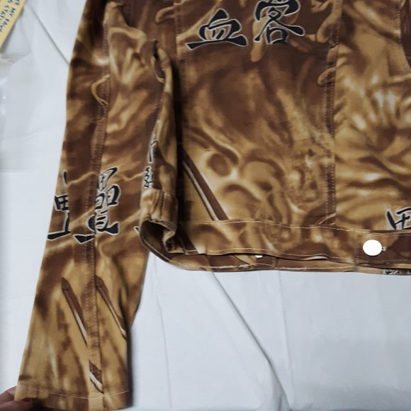 Navi Jeans Vintage Denim Jean Jacket Japanese Anime Design Gold Tie-Dye Size S - Picture 6 of 11